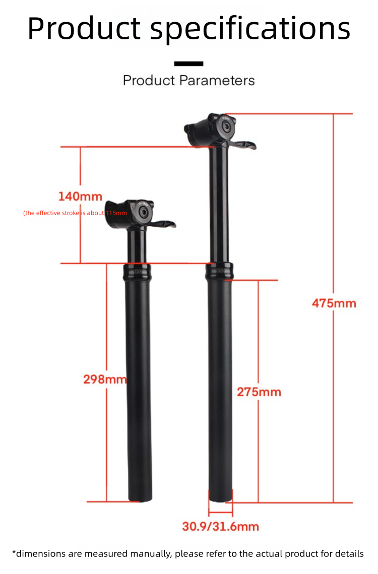 RIRO Mountainbike-Sattelstütze, luftdruckverstellbar, aus Aluminiumlegierung, teleskopierbar, mit Handsteuerung und Stoßdämpfung_voghion.com