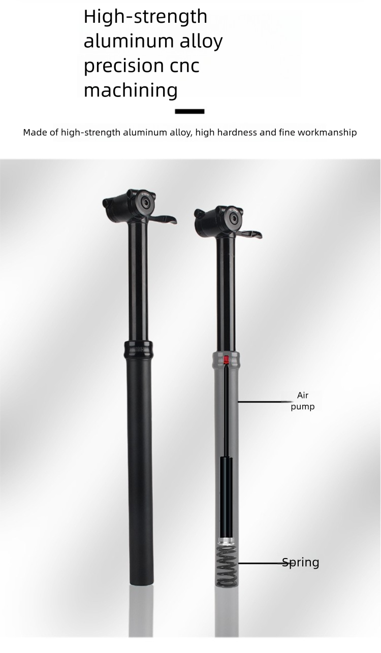 RIRO Mountainbike-Sattelstütze, luftdruckverstellbar, aus Aluminiumlegierung, teleskopierbar, mit Handsteuerung und Stoßdämpfung_voghion.com