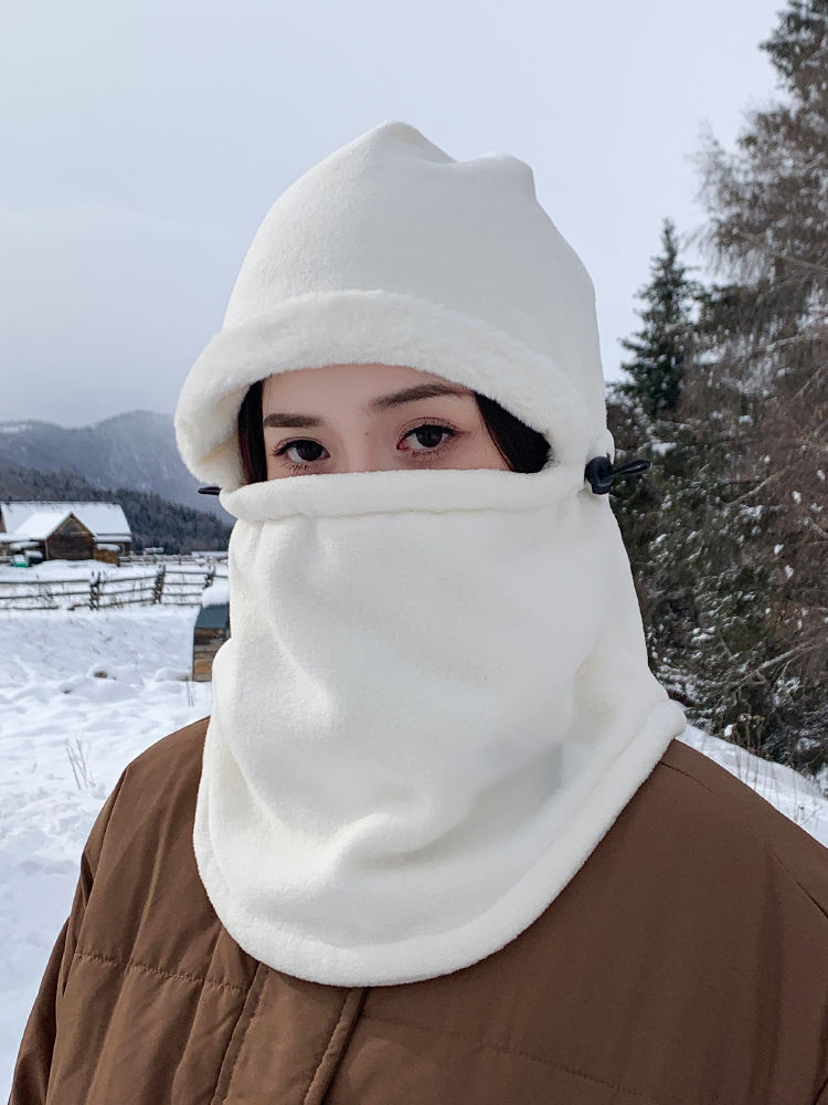 Chapéu Feminino 2023 Novo Pescoço Integrado Veículo Elétrico Outono Inverno Equitação Ferramenta de Calor À Prova de Vento e Proteção Contra o Frio_voghion.com