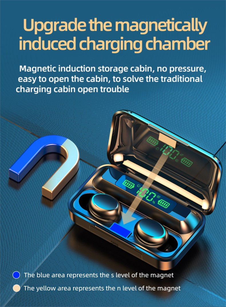 F9-5 TWS Ohrhörer Bluetooth 5.1 Kabelloser Kopfhörer Hörgeräte Wasserdicht Ohrhörer Headset Freisprecheinrichtung mit Mikrofon 2200mAh_voghion.com