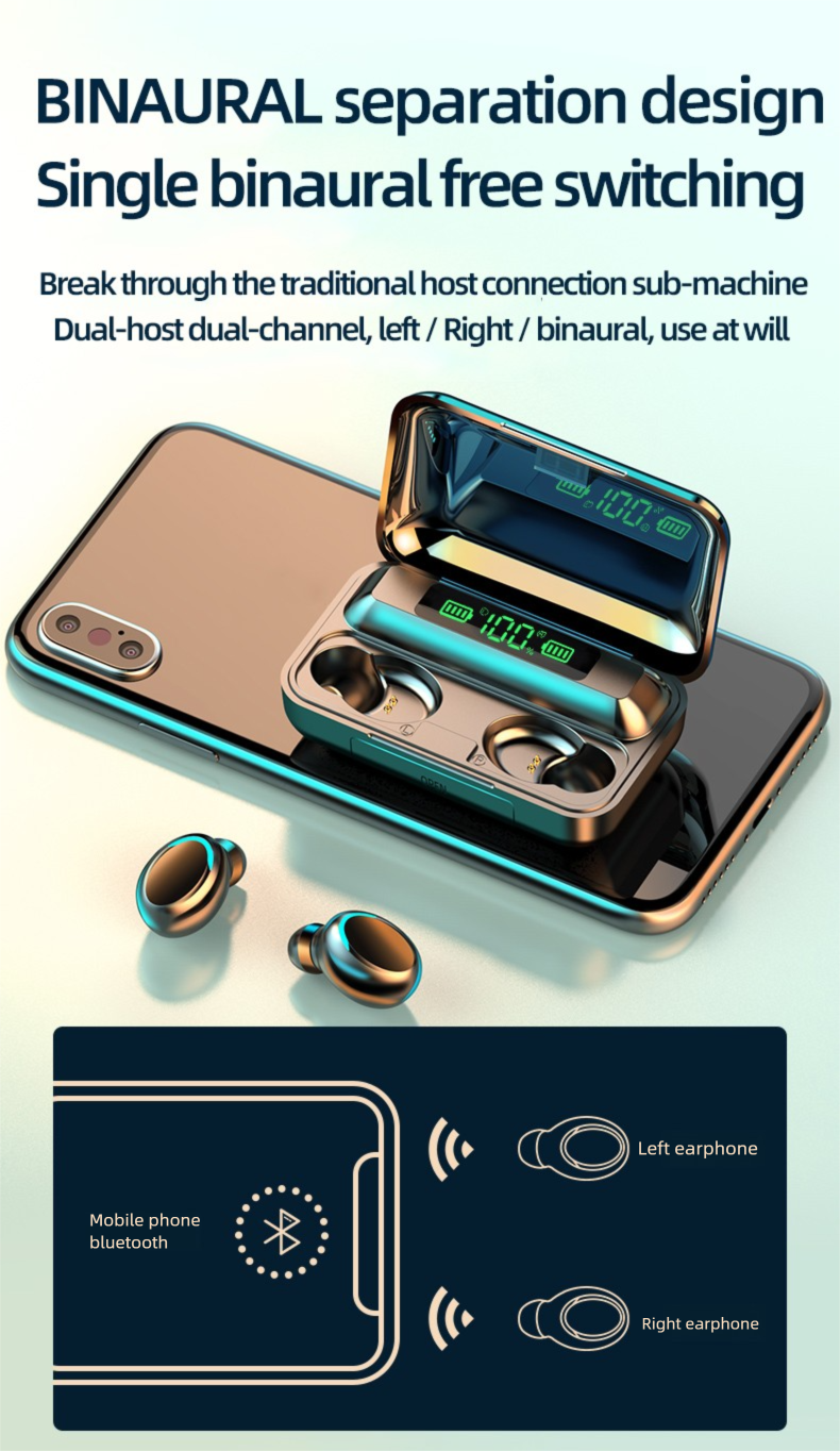 F9-5 TWS Ohrhörer Bluetooth 5.1 Kabelloser Kopfhörer Hörgeräte Wasserdicht Ohrhörer Headset Freisprecheinrichtung mit Mikrofon 2200mAh_voghion.com