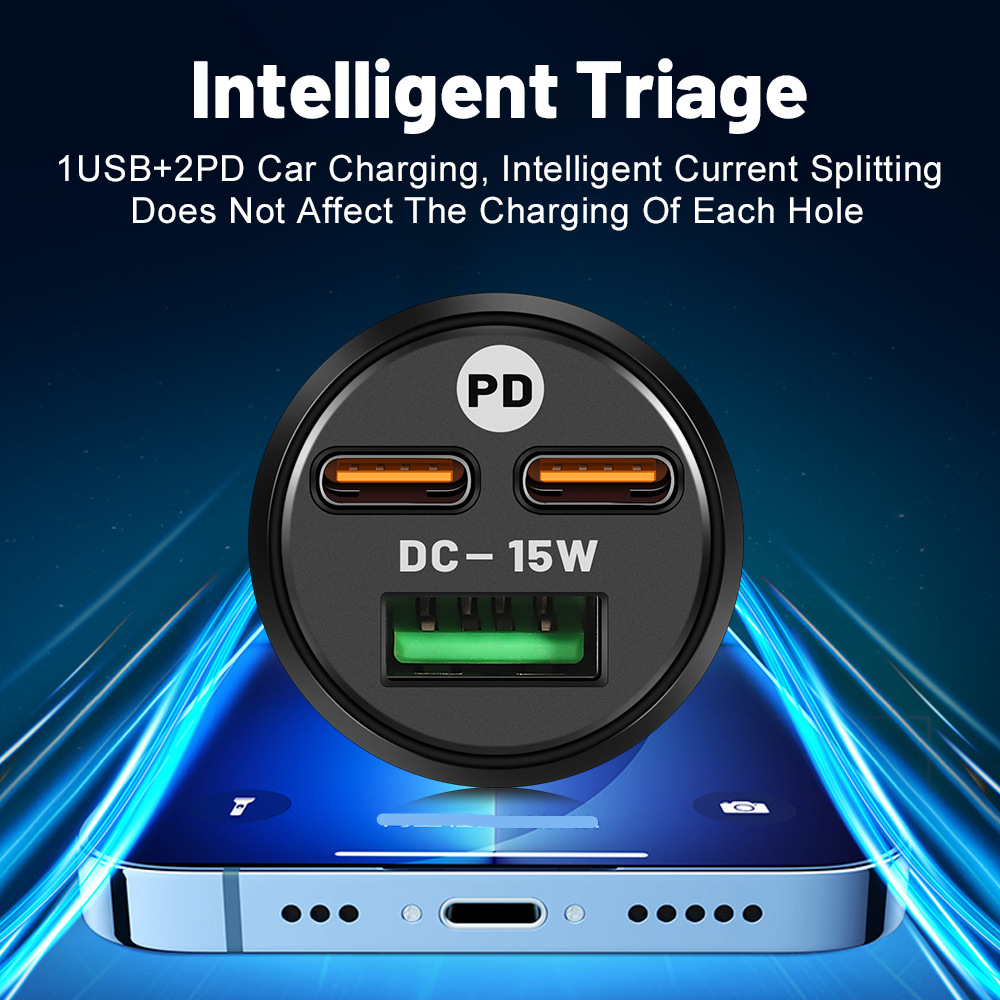 Musikfestival 3A USB+2 PD Ein-zu-Drei-Schnittstellen-Handy-Autoladegerät_voghion.com