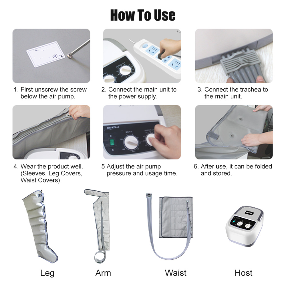 Botas neumáticas de presión Air Wave de 6 cámaras para drenaje linfático, masajeador de pies, brazos y piernas para recuperación_voghion.com