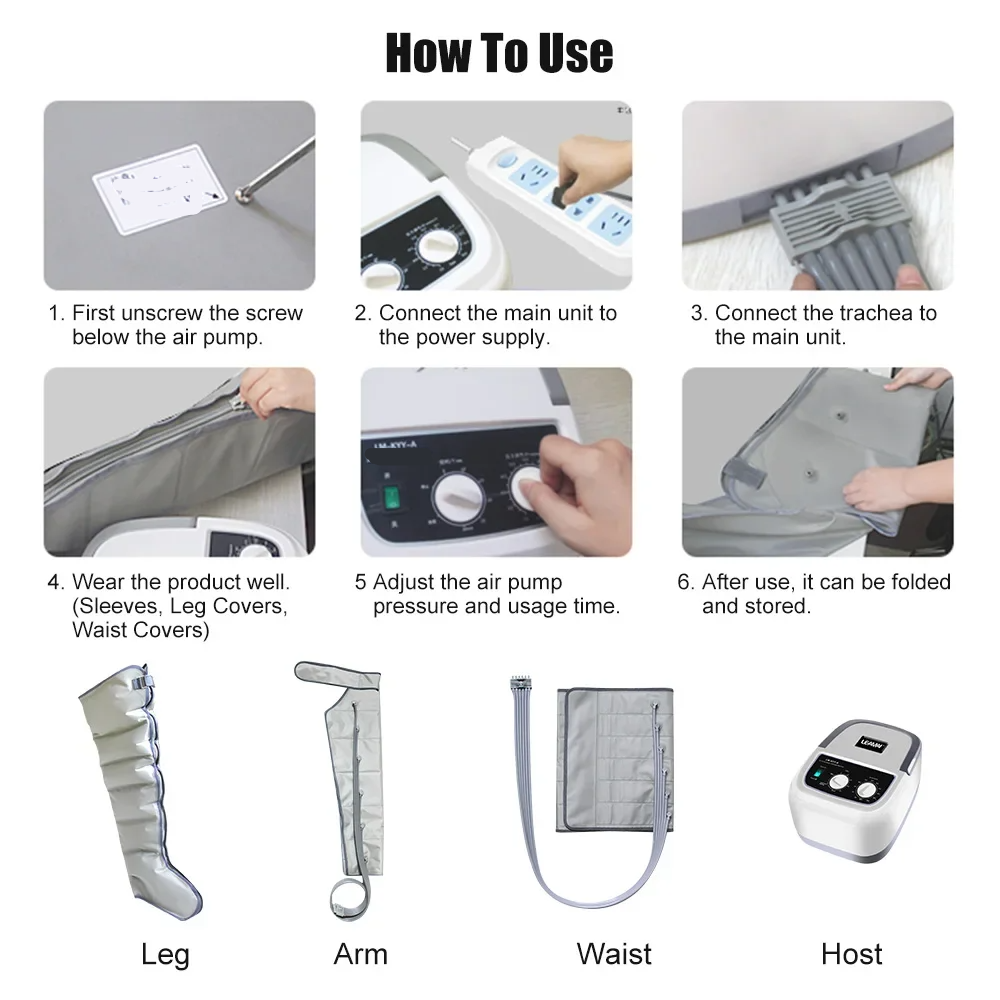 Botas neumáticas de presión Air Wave de 6 cámaras para drenaje linfático, masajeador de pies, brazos y piernas para recuperación_voghion.com