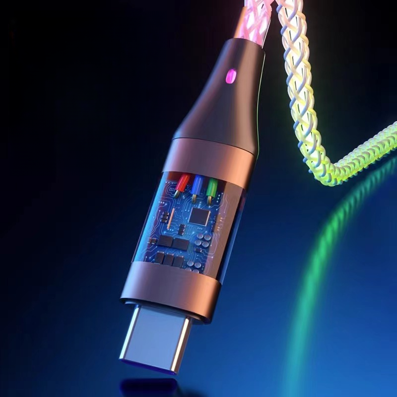 6A Super Fast PD Colorful Luminescent Data Cable Typec To Charging Wire Three In One Machine Vehicle RGB_voghion.com