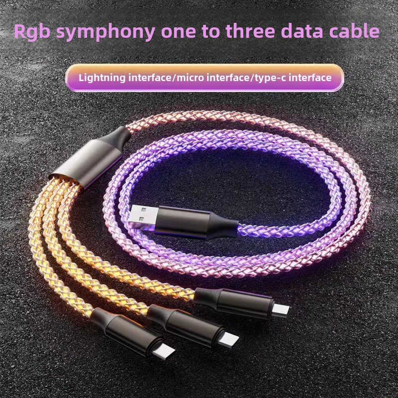 6A Super Fast PD Colorful Luminescent Data Cable Typec To Charging Wire Three In One Machine Vehicle RGB_voghion.com