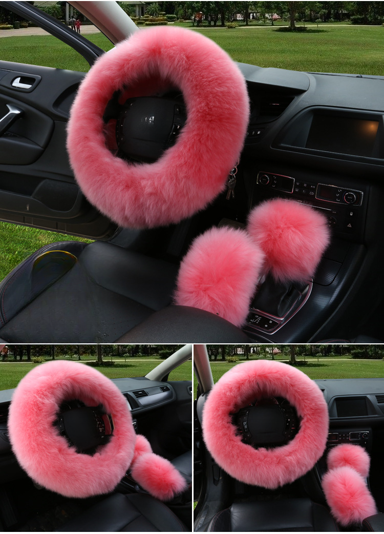 Car Steering Wheel Winter New Australian Sheepskin Fur Integrated Wool Handle Handbrake Cover_voghion.com