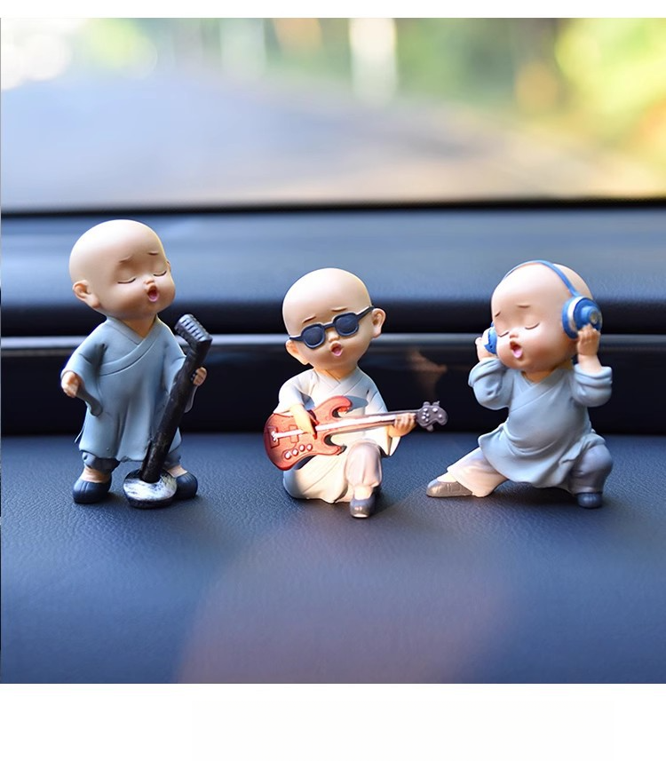Ornament Creative Music Band Decoration Cute Resin Little Monk For Car Interior_voghion.com