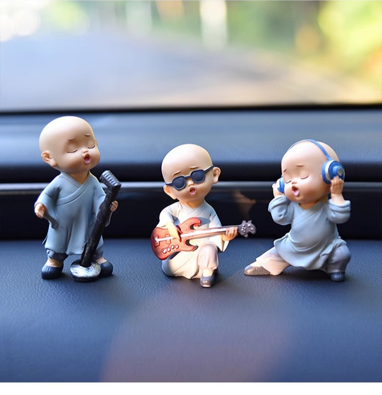 Ornament Creative Music Band Decoration Cute Resin Little Monk For Car Interior_voghion.com