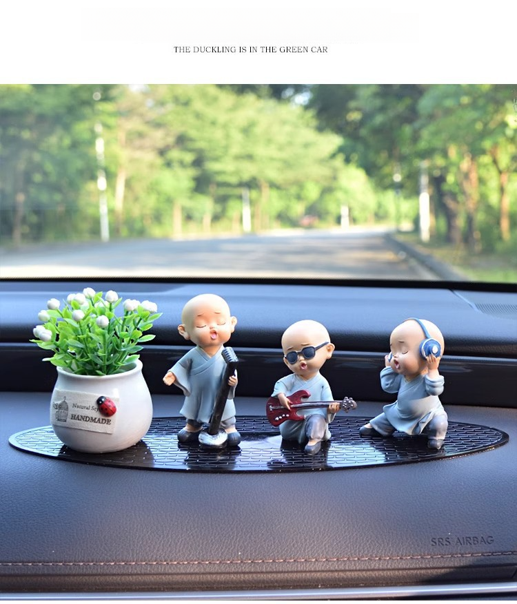 Ornament Creative Music Band Decoration Cute Resin Little Monk For Car Interior_voghion.com