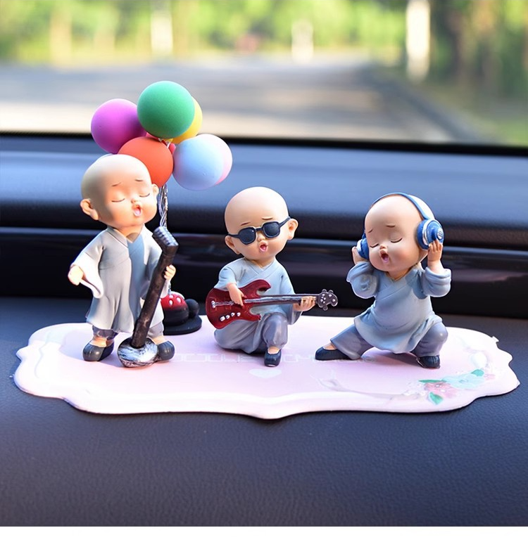 Ornament Creative Music Band Decoration Cute Resin Little Monk For Car Interior_voghion.com