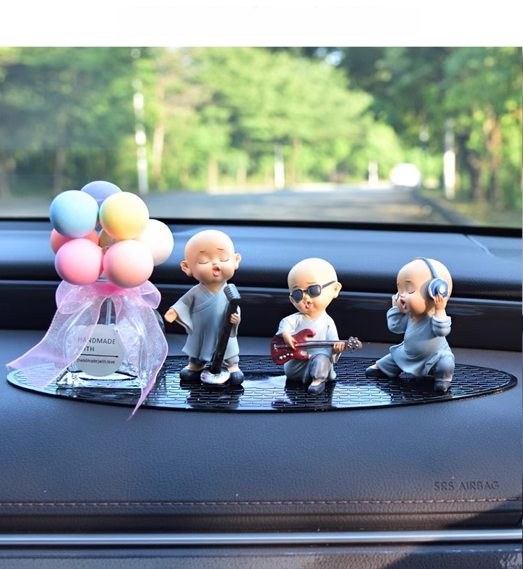 Ornament Creative Music Band Decoration Cute Resin Little Monk For Car Interior_voghion.com