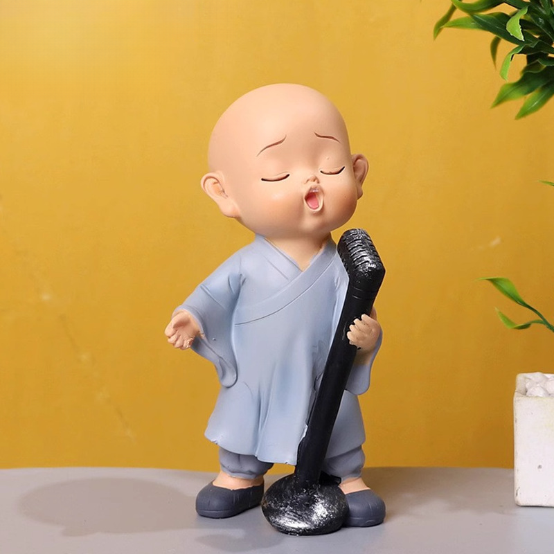 Ornament Creative Music Band Decoration Cute Resin Little Monk For Car Interior_voghion.com