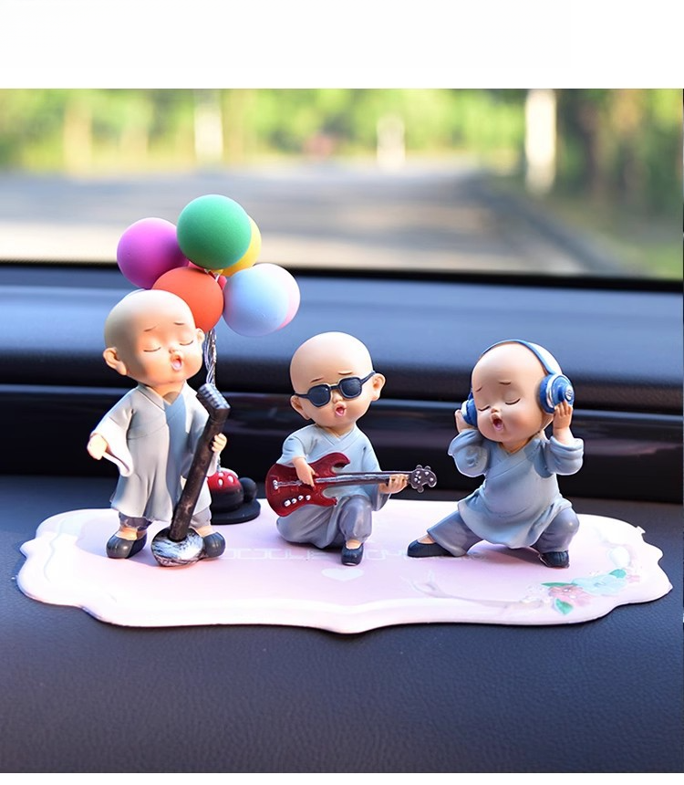 Ornament Creative Music Band Decoration Cute Resin Little Monk For Car Interior_voghion.com