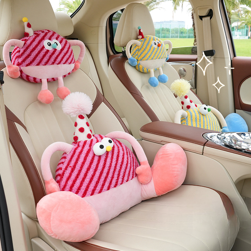 Cute Lumbar Support Cartoon Creative Monster Comfortable Car Headrest Neck Pillow Interior Accessories For Women_voghion.com