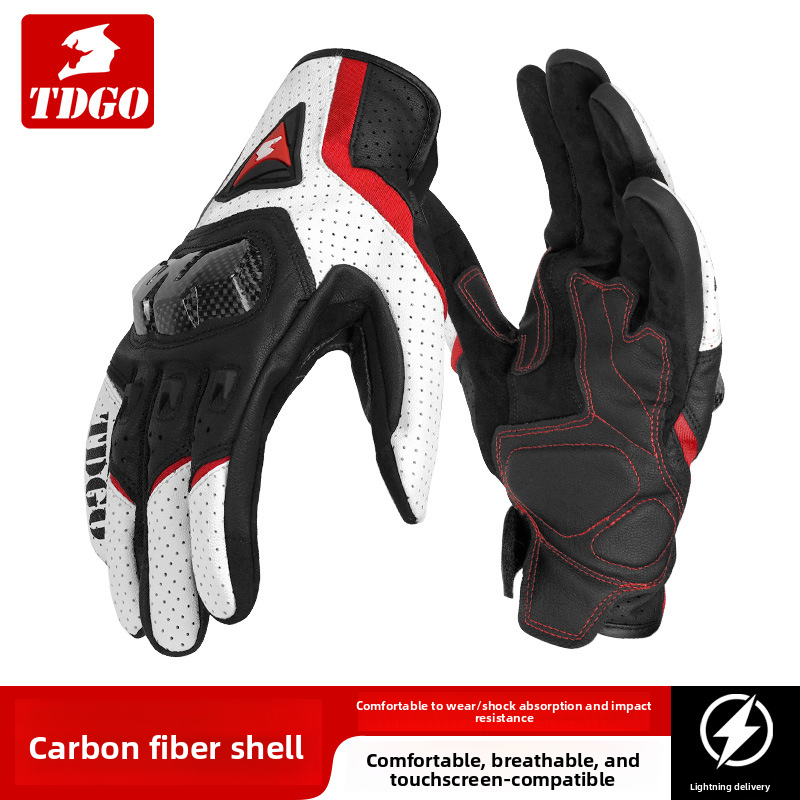 Accessories Riding Genuine Leather Gloves For Men Carbon Fiber Electric Bike Motorcycle Protective Gear Summer Anti-drop_voghion.com