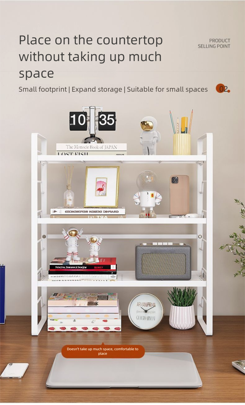 Scrivania a due livelli regolabile in altezza, scaffale portaoggetti a tre livelli, semplice libreria da scrivania_voghion.com