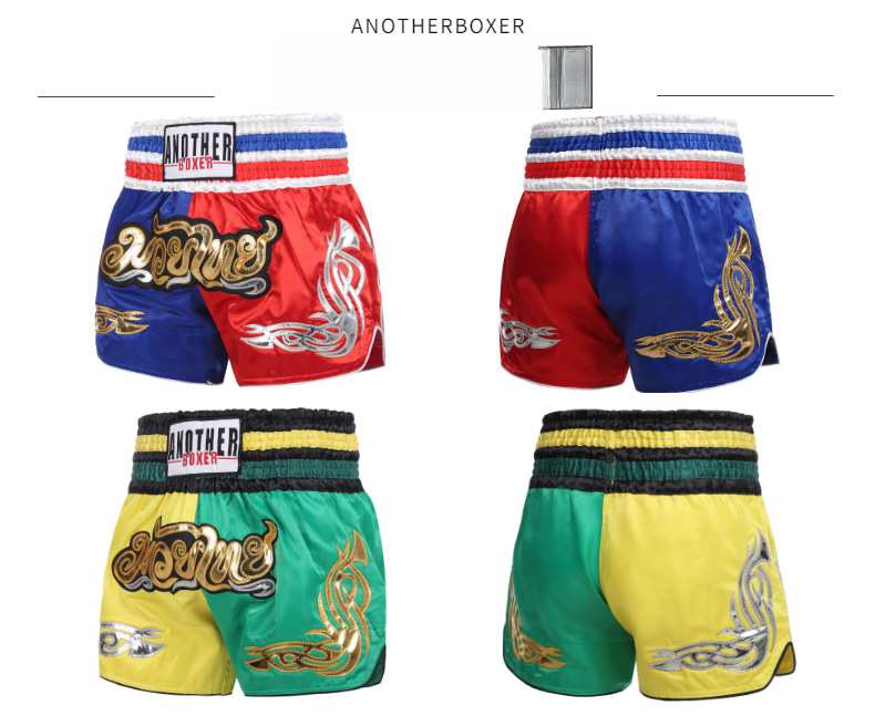 Pantaloni da pugno, pantaloni da combattimento, pantaloncini da muay thai, headshot, abbigliamento da boxe e sanda, pantaloncini da combattimento da allenamento, stile patchwork da uomo e da donna_voghion.com