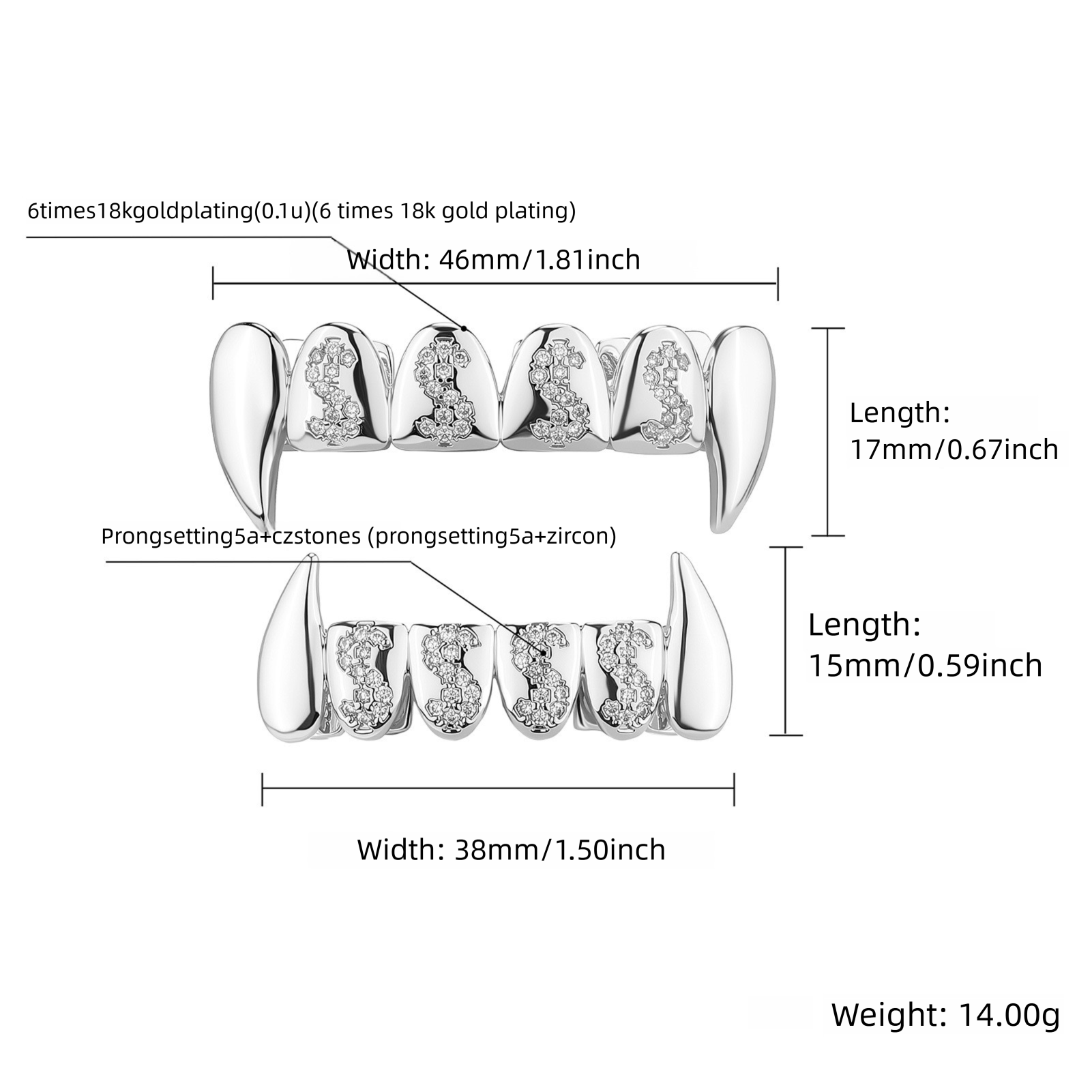 New European American Vampire Fangs With Full Diamonds, Upper Lower Braces, Halloween Trendy And Cool_voghion.com