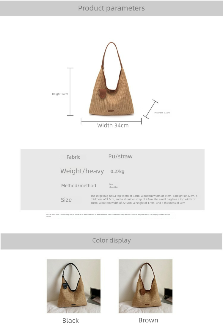 Gewebte Schultertasche Französischer Stil Gestreifte Strohtasche_voghion.com