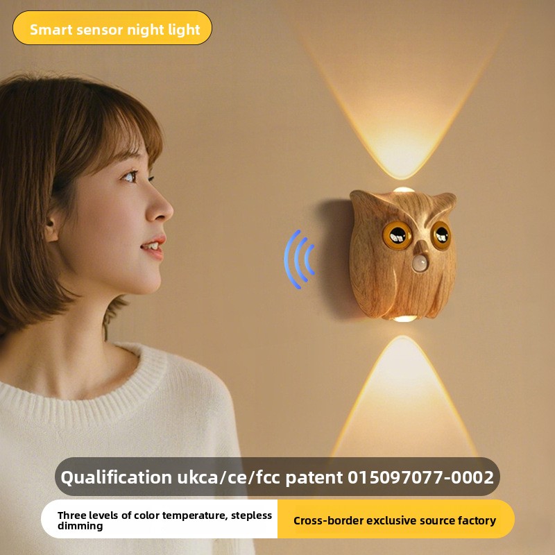 Sensor Owl Night Light Rechargeable Led Wall Lamp For Hallways_voghion.com