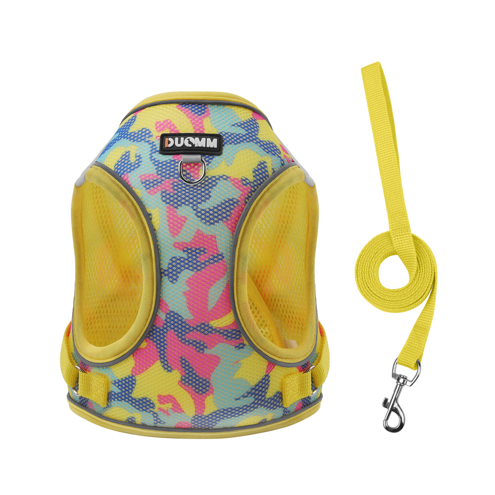 Tarnfarbene, reflektierende, atmungsaktive Hundeleine, Katzenleine, Welpen-Brustgeschirr für Bichon Frisés_voghion.com