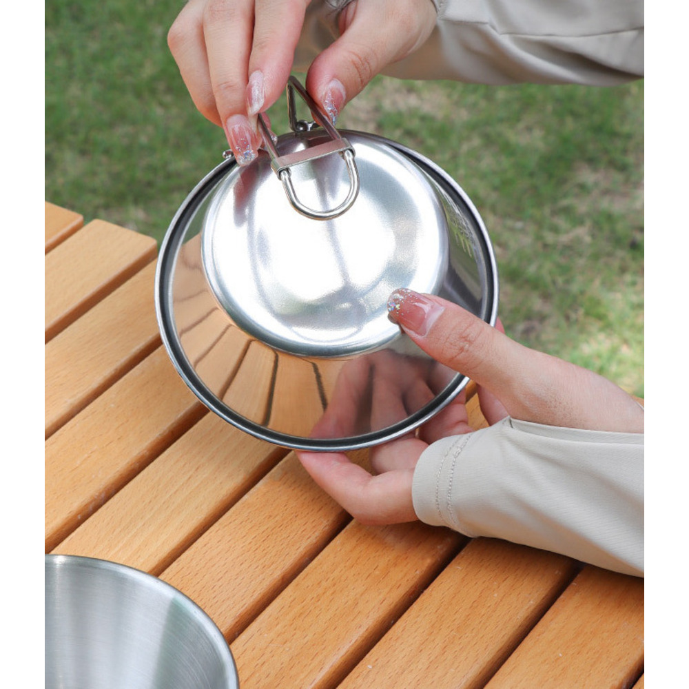 Outdoor Stainless Steel Camping Bowl, Foldable Tableware Portable Bowl And Chopsticks Storage Set_voghion.com