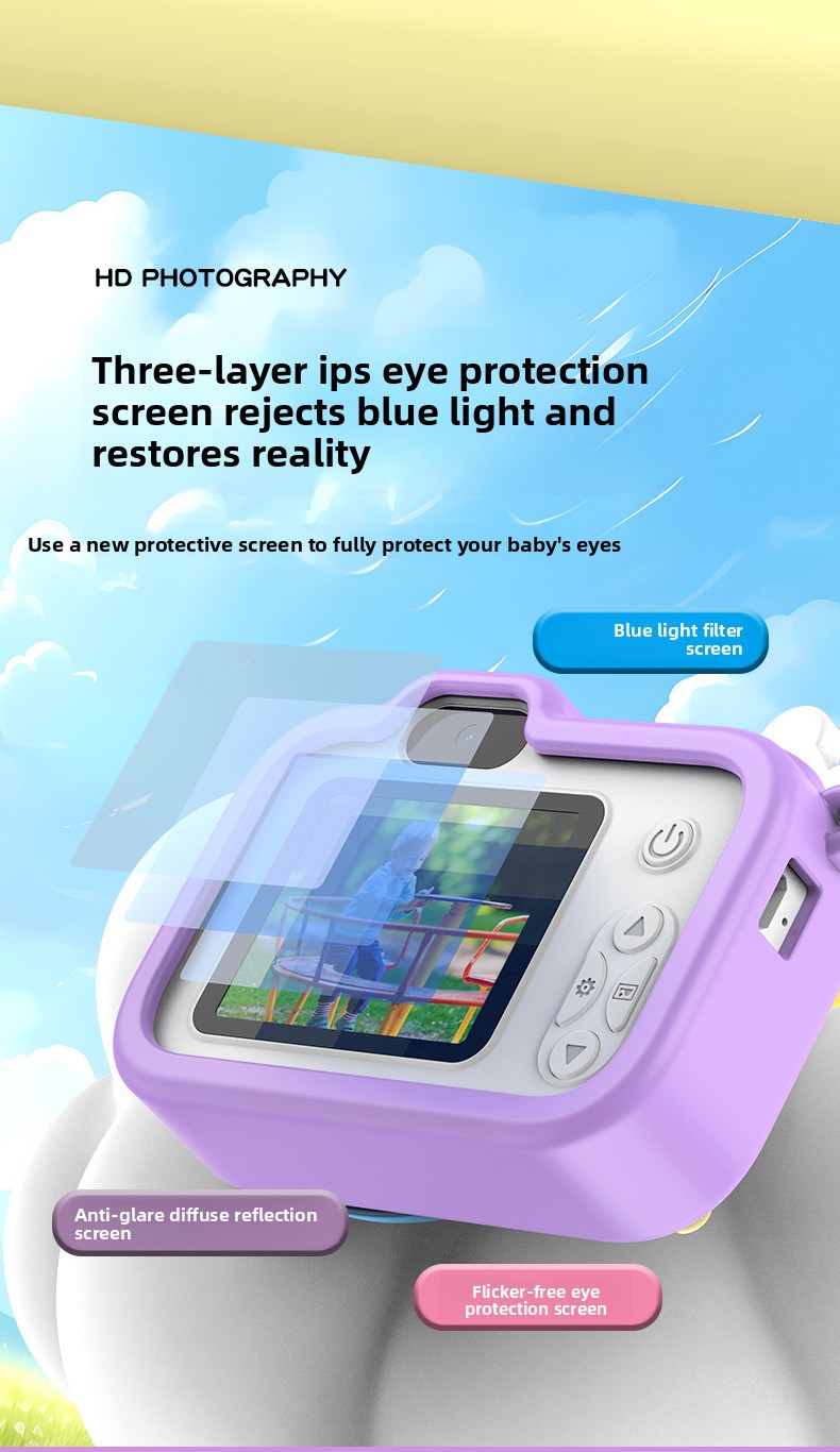 【High Quality】 Children's Cute HD Cartoon Video Small DSLR Dual Camera Mini Toy_voghion.com