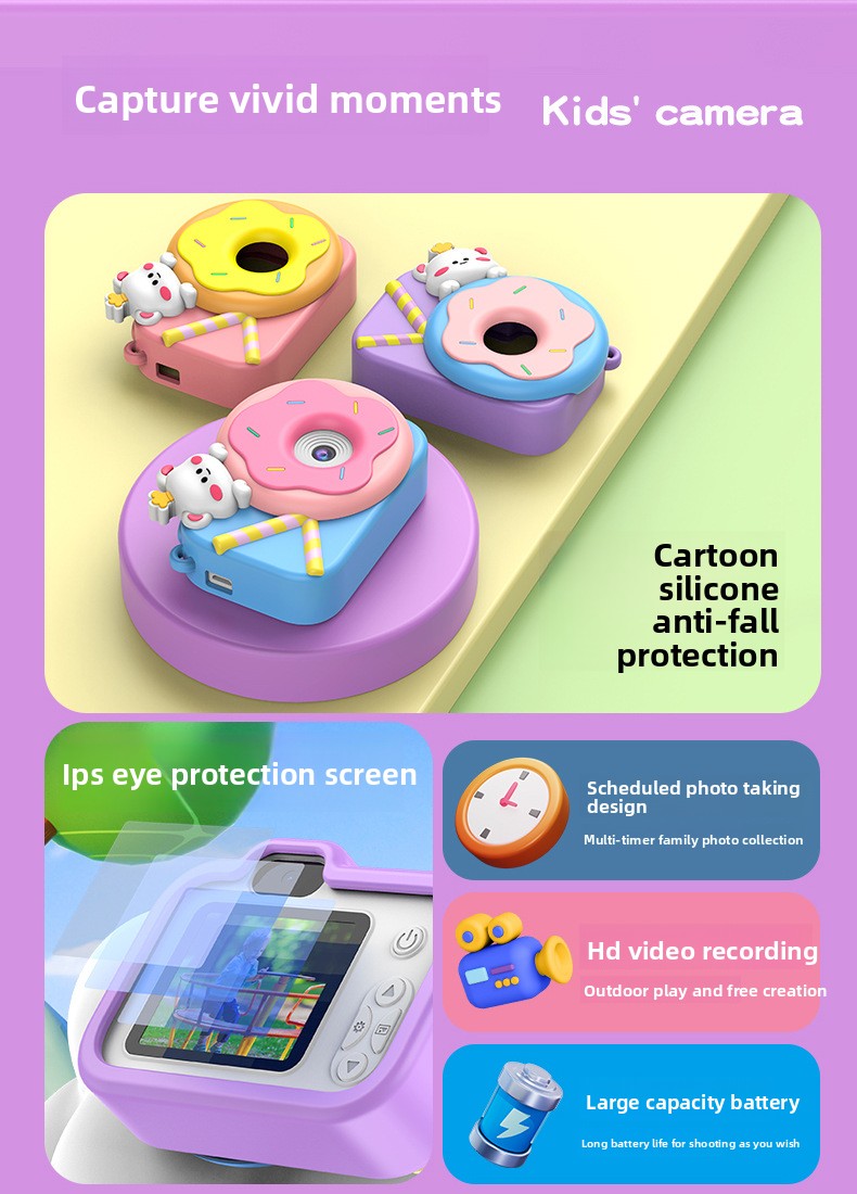 【High Quality】 Children's Cute HD Cartoon Video Small DSLR Dual Camera Mini Toy_voghion.com