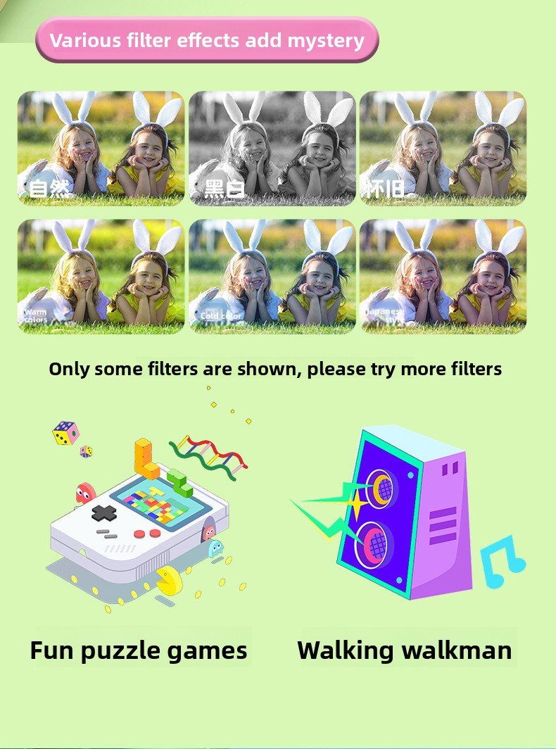 【High Quality】 Children's Cute HD Cartoon Video Small DSLR Dual Camera Mini Toy_voghion.com