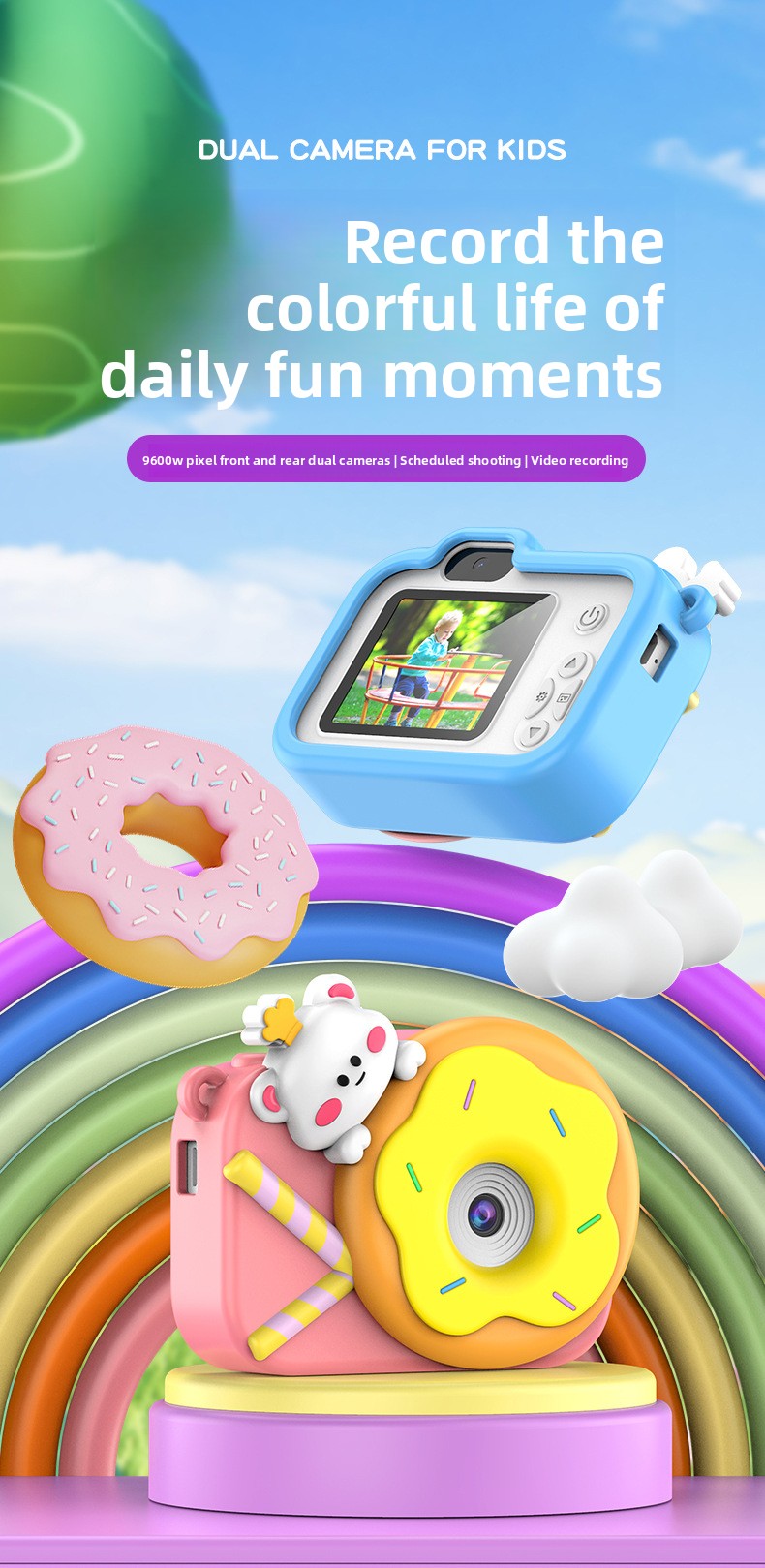 【High Quality】 Children's Cute HD Cartoon Video Small DSLR Dual Camera Mini Toy_voghion.com