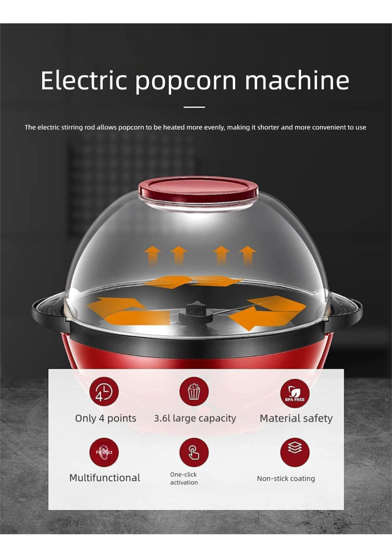 3.6L Fully Automatic Popcorn Maker Household Machine Kitchen Appliances_voghion.com