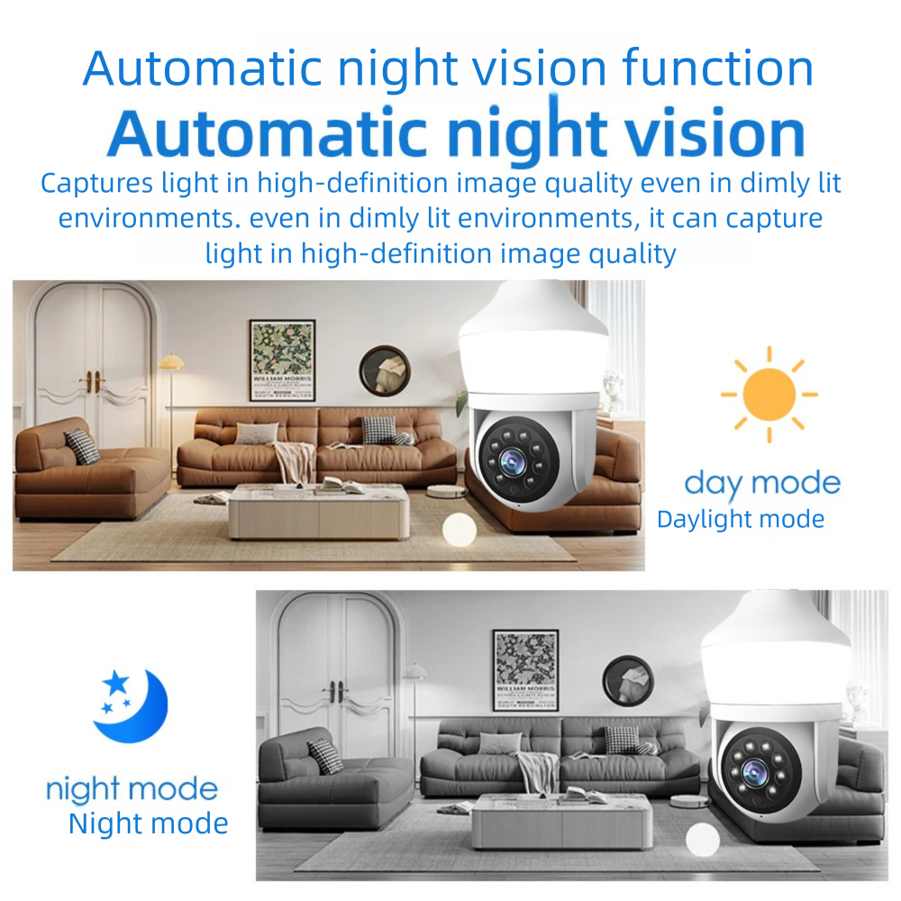 5MP Smart Surveillance Camera Indoor HD Night Vision Mobile Remote E27 Bulb Head Monitoring_voghion.com