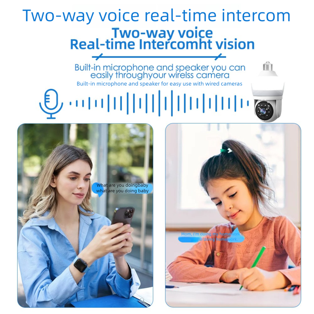 5MP Smart Surveillance Camera Indoor HD Night Vision Mobile Remote E27 Bulb Head Monitoring_voghion.com