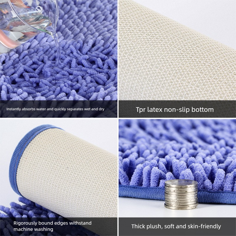 Tapis de bain en chenille, ultra-absorbant et antidérapant, tapis d'entrée pour salle de bain et toilettes, doux et à séchage rapide._voghion.com