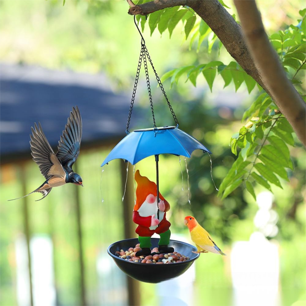 Mangiatoia solare per uccelli, decorazione da giardino sospesa, luce decorativa 3 in 1 per balcone con casetta per uccelli_voghion.com