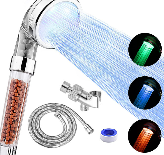 Cabezal de ducha de mano de tecnología alemana - Filtro de lluvia EcoSmart de alta presión LED de 7 colores_voghion.com