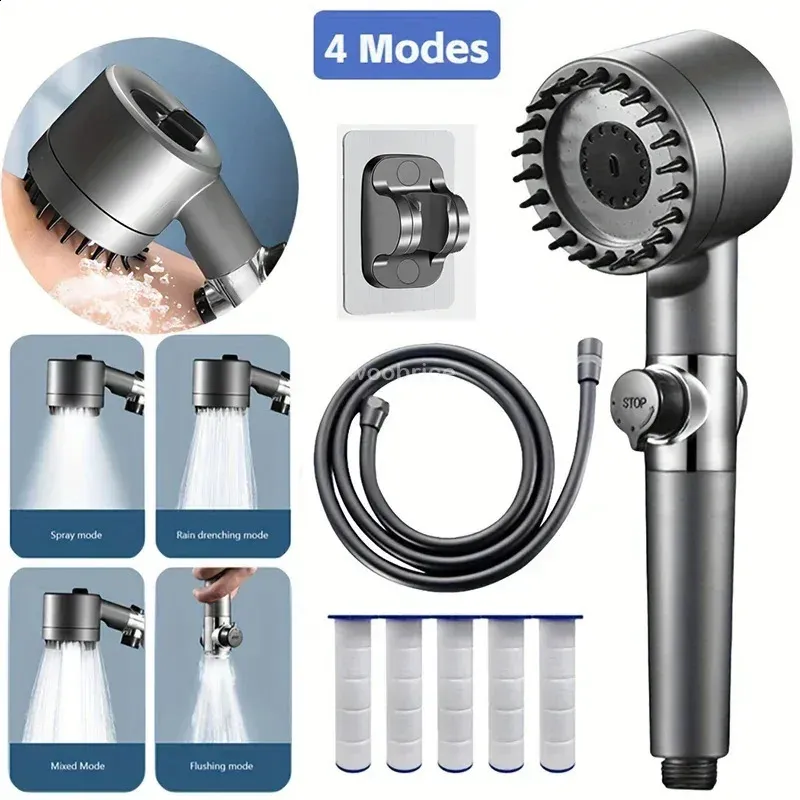 4 Modes Shower Head High Pressure Showerhead OneKey Stop Water Massage With Filter Element Bathroom Accessories Y240918_voghion.com