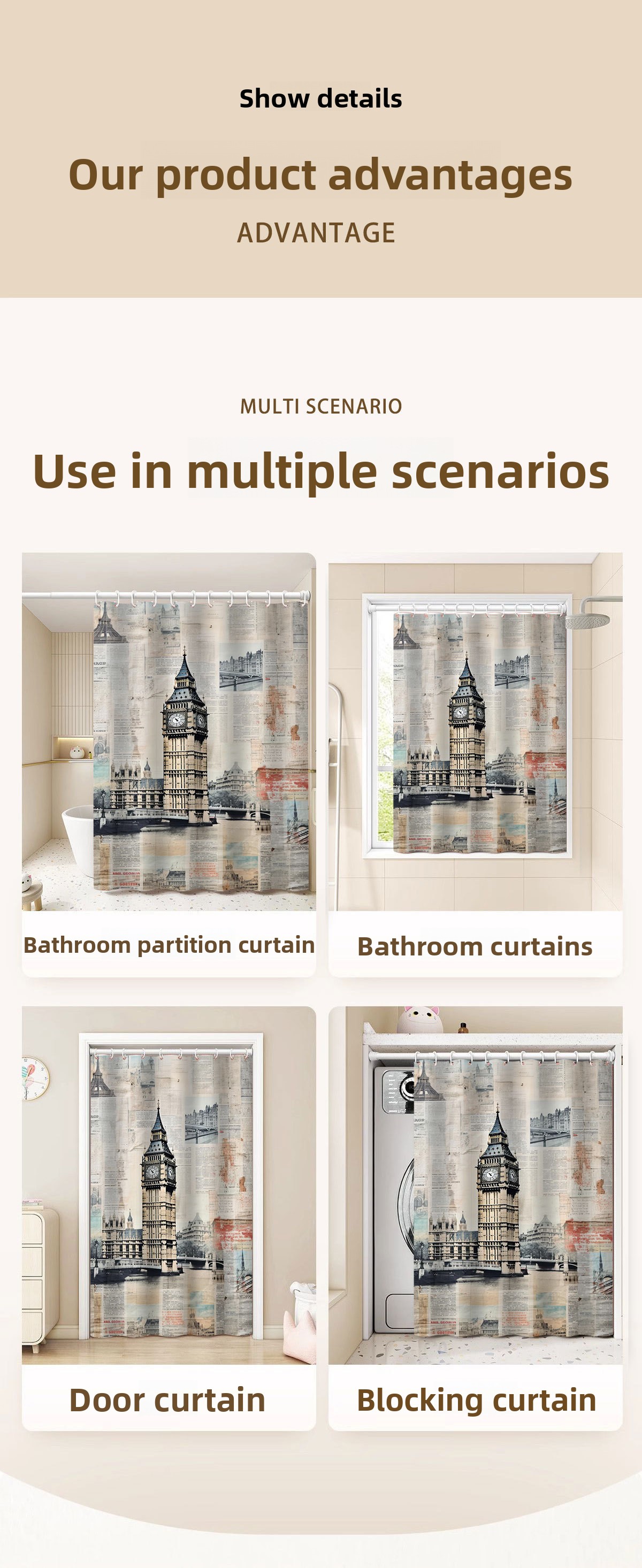 Polyester Is Water-repellent Mold-resistant, No Drilling Required, Creating A Nostalgic Bathing Space Suitable For Use_voghion.com