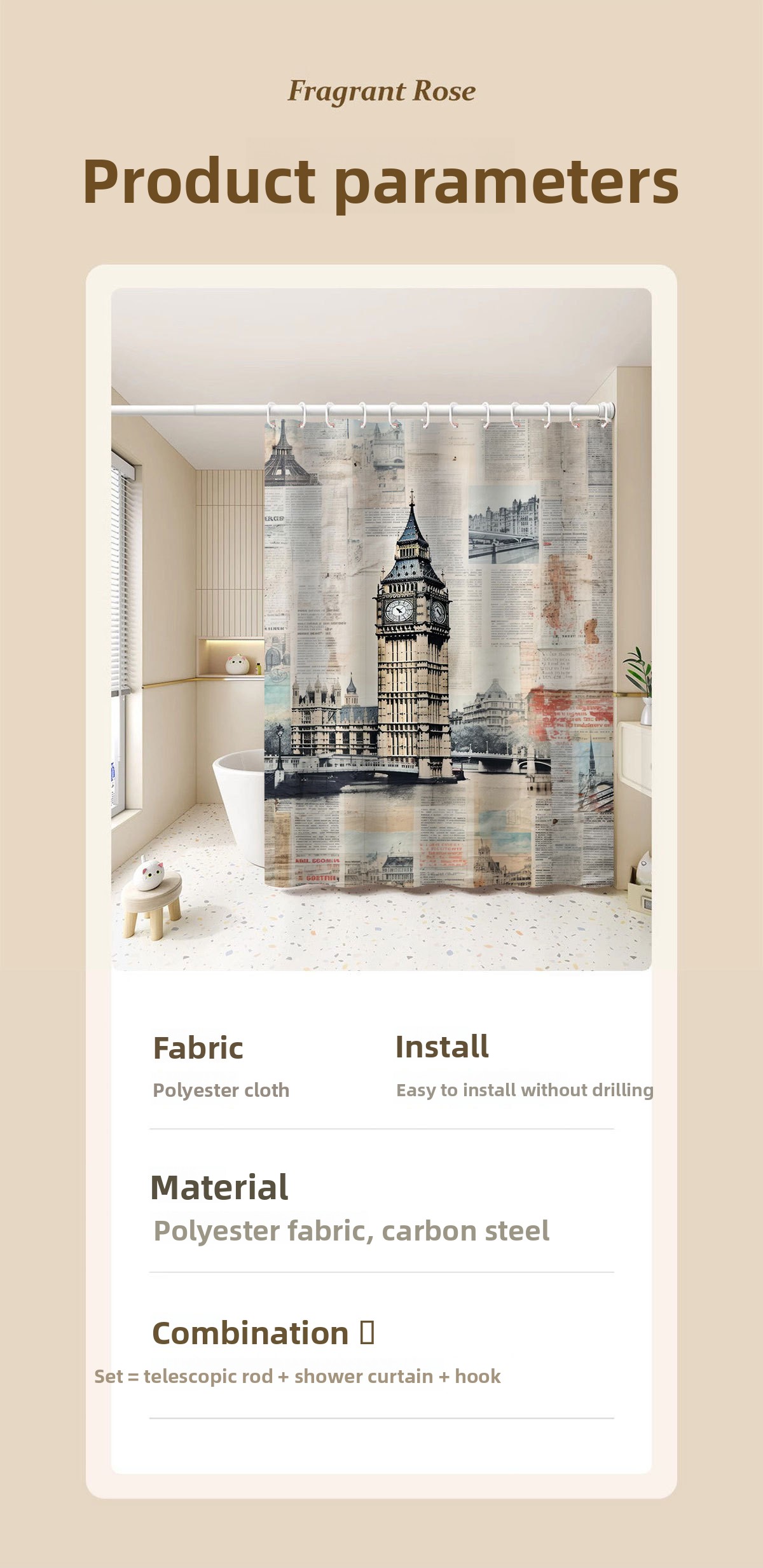 Polyester Is Water-repellent Mold-resistant, No Drilling Required, Creating A Nostalgic Bathing Space Suitable For Use_voghion.com