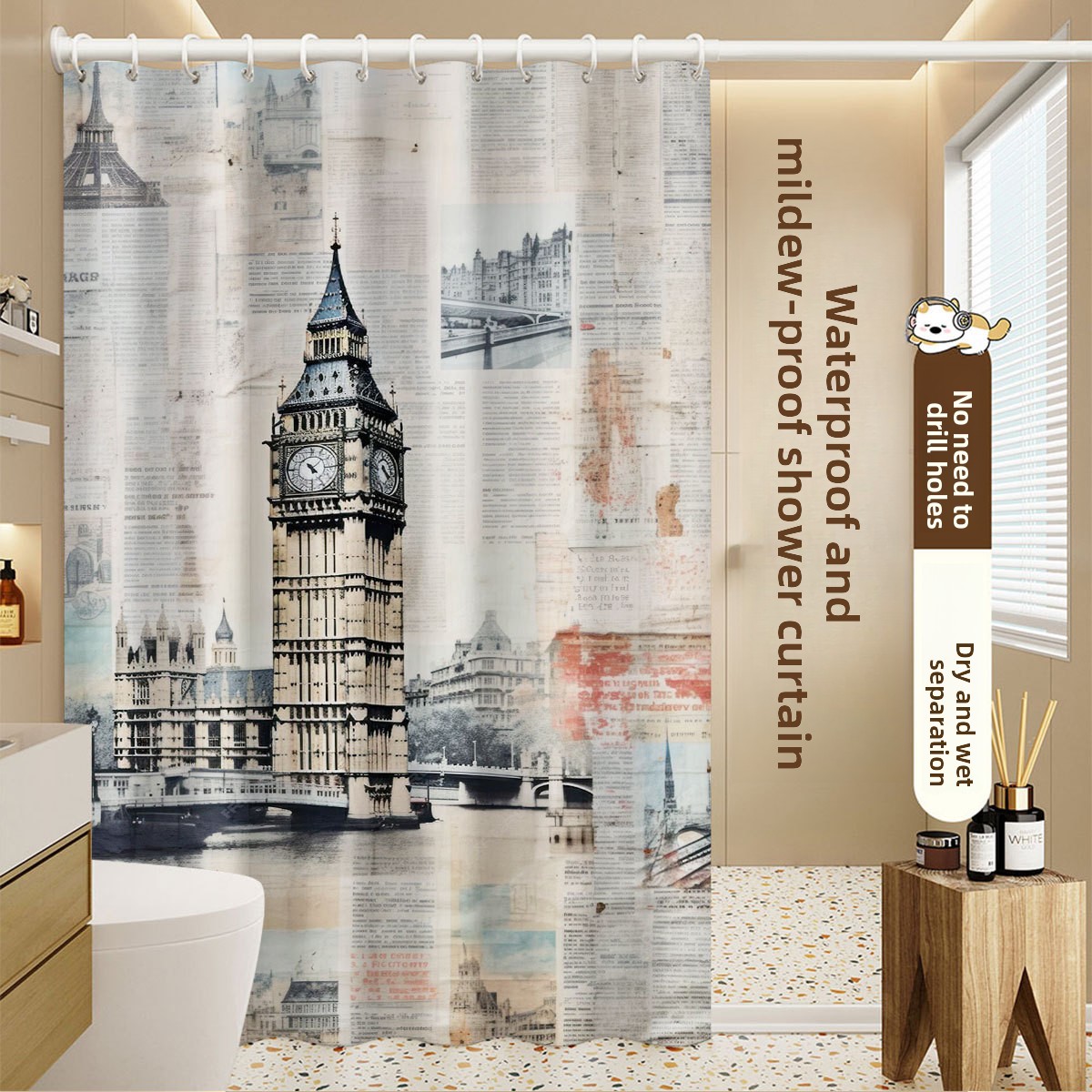 Polyester Is Water-repellent Mold-resistant, No Drilling Required, Creating A Nostalgic Bathing Space Suitable For Use_voghion.com