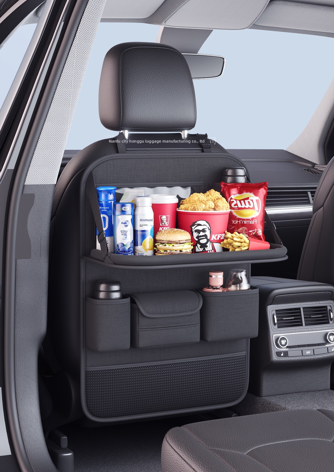 Kleiner Tisch-Sitz-Organizer mit Rückenlehne, hängende Auto-Aufbewahrungstasche aus Leder_voghion.com