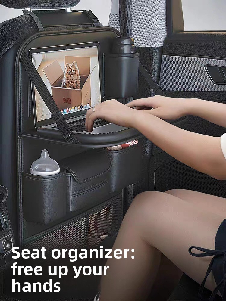 Kleiner Tisch-Sitz-Organizer mit Rückenlehne, hängende Auto-Aufbewahrungstasche aus Leder_voghion.com