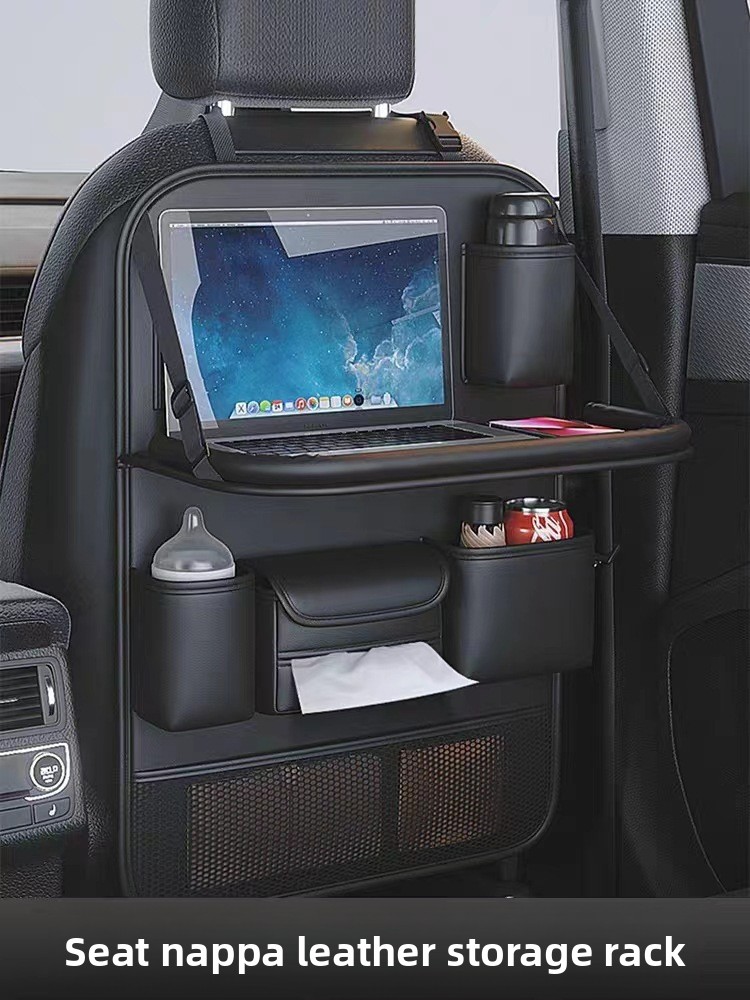 Kleiner Tisch-Sitz-Organizer mit Rückenlehne, hängende Auto-Aufbewahrungstasche aus Leder_voghion.com