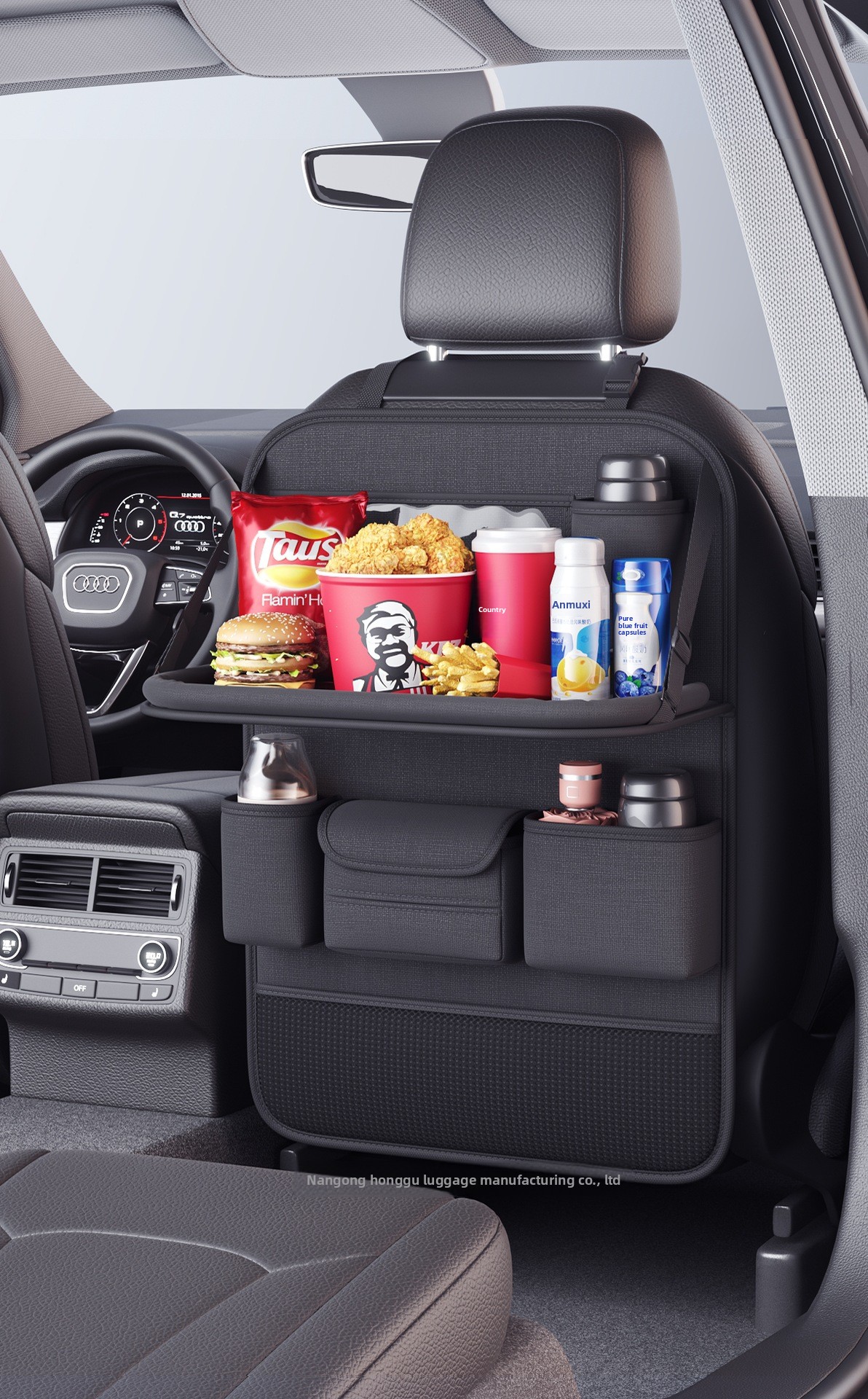 Kleiner Tisch-Sitz-Organizer mit Rückenlehne, hängende Auto-Aufbewahrungstasche aus Leder_voghion.com