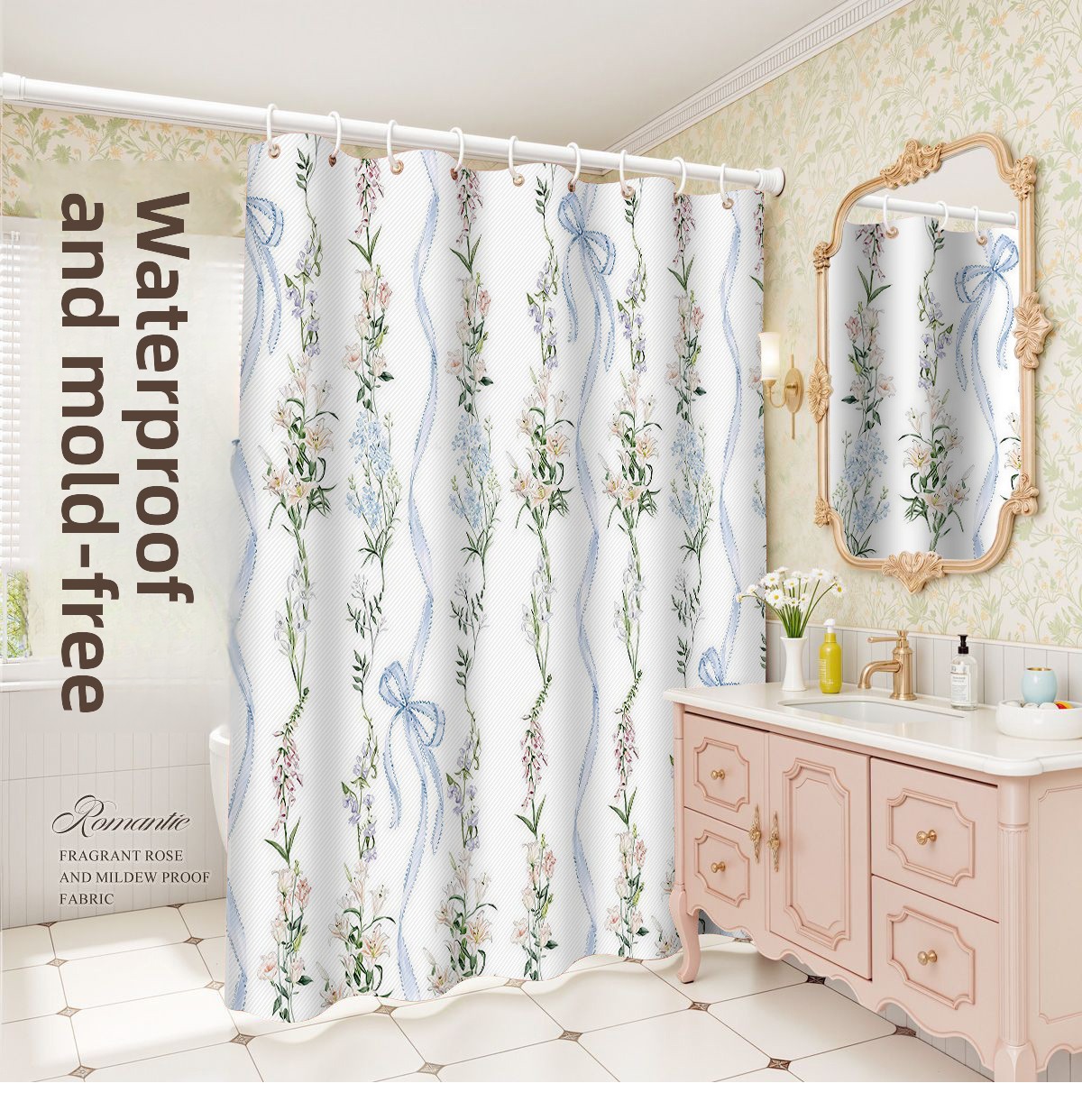 Polyester Waterproof Mildew-proof Curtain Set, No Nails Or Drilling Required, Easy To Install, Suitable For Dormitory_voghion.com