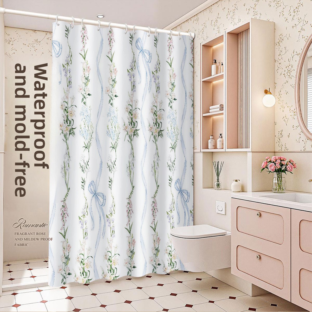 Polyester Waterproof Mildew-proof Curtain Set, No Nails Or Drilling Required, Easy To Install, Suitable For Dormitory_voghion.com