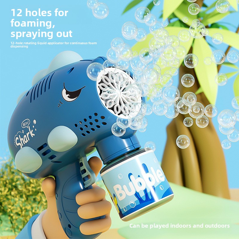 New 12-Hole Cute Dinosaur Machine Shark Gun Liht Electric Bubble Blower Street Stall Cross-Border One-Piece_voghion.com