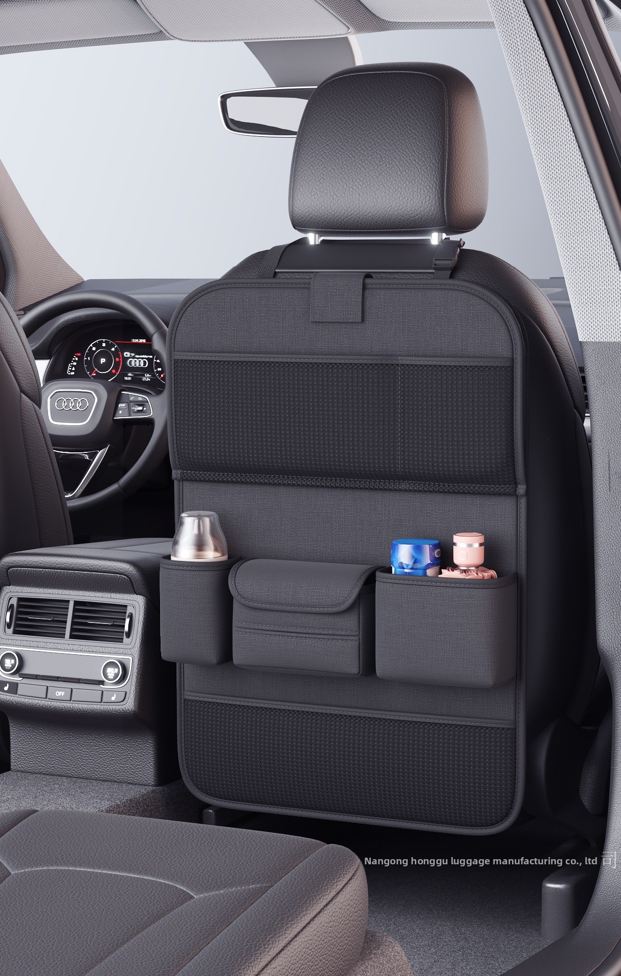 Kleiner Tisch-Sitz-Organizer mit Rückenlehne, hängende Auto-Aufbewahrungstasche aus Leder_voghion.com