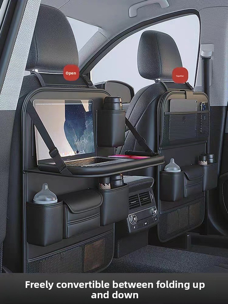 Kleiner Tisch-Sitz-Organizer mit Rückenlehne, hängende Auto-Aufbewahrungstasche aus Leder_voghion.com